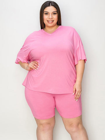 Basic Bae Full Size V-Neck Drop Shoulder T-Shirt and Shorts Set - SwagglyLife Home & Fashion