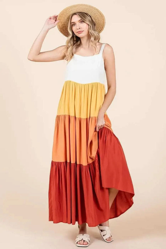 Mittoshop Color Block Tiered Pull-On Maxi Dress in - photo
