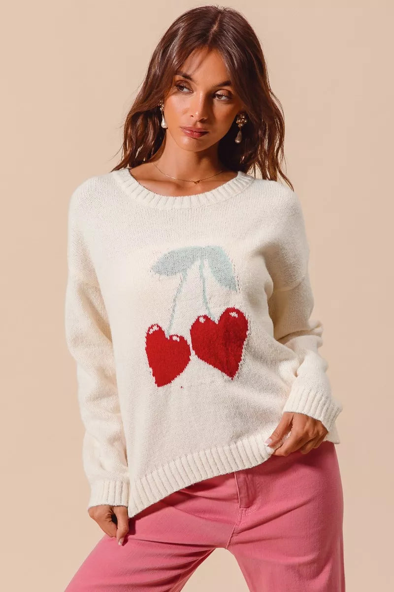 SO ME Heart Cherry Knitted Valentine Sweater Top in - photo