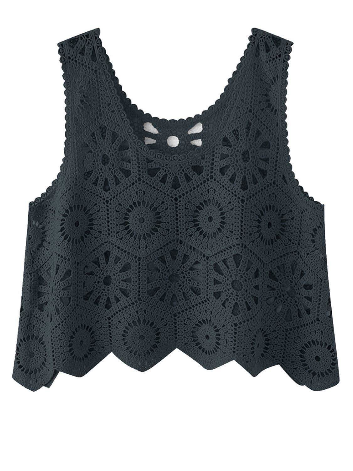 Karla Openwork Round Neck Knit Vest - Dark Gray One Size | SwagglyLife