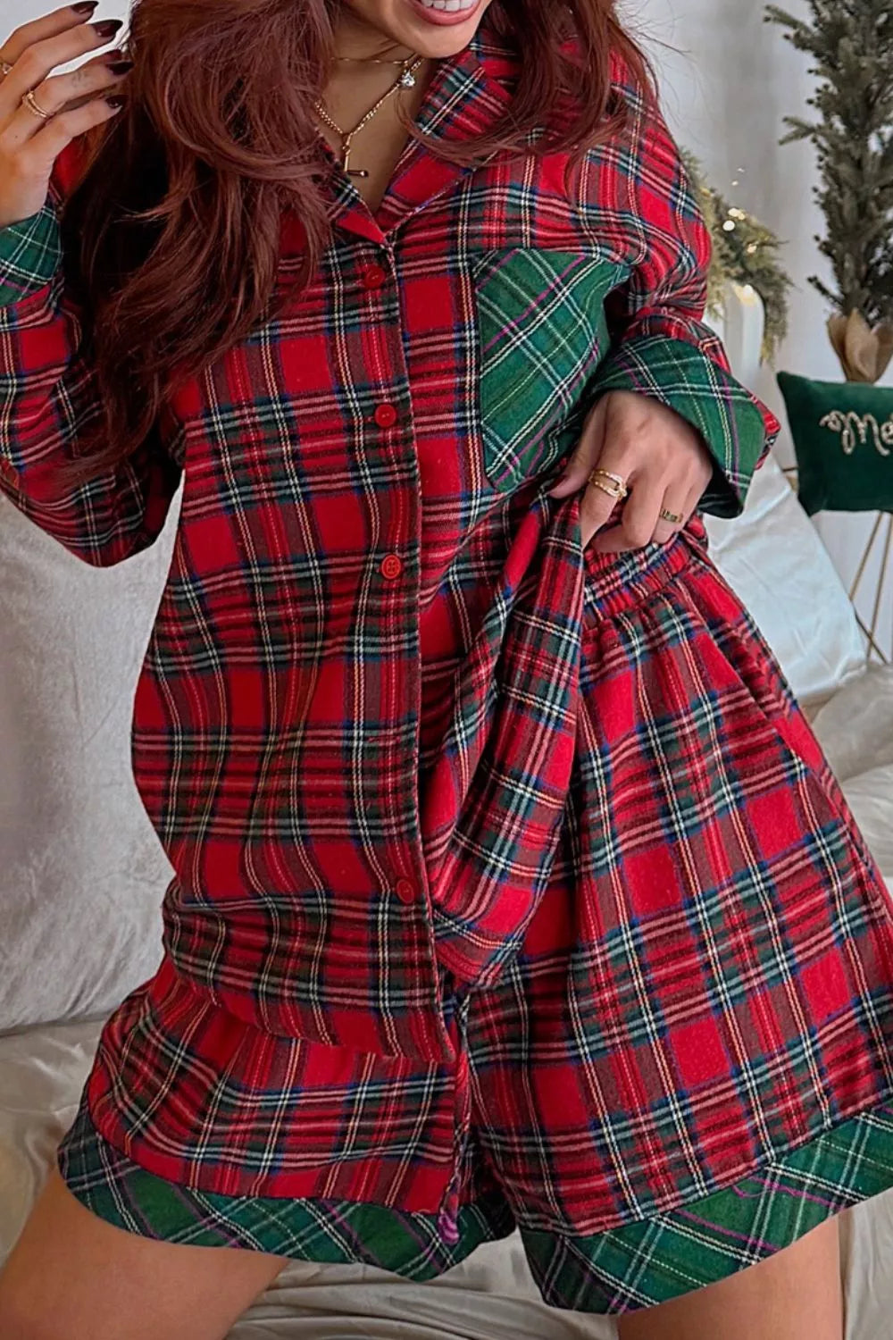 Plaid Patch Long Sleeve Holiday Pajama Set in - photo