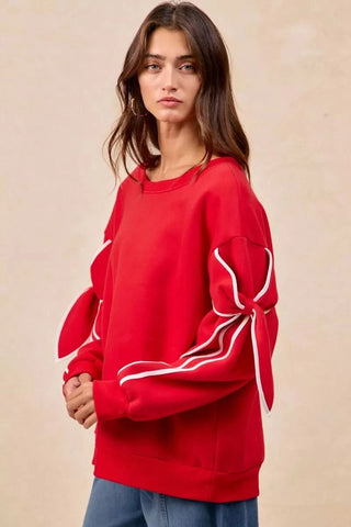 BiBi Bow Detail Sleeves Fleece Sweatshirt in - photo