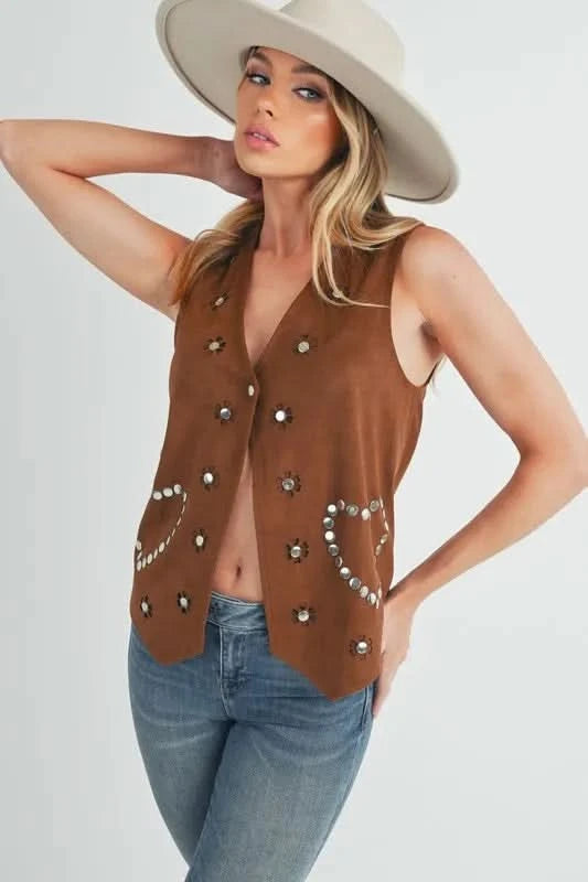 Aemi + Co Heart Rivet Detail Suede Vest Coat in - photo
