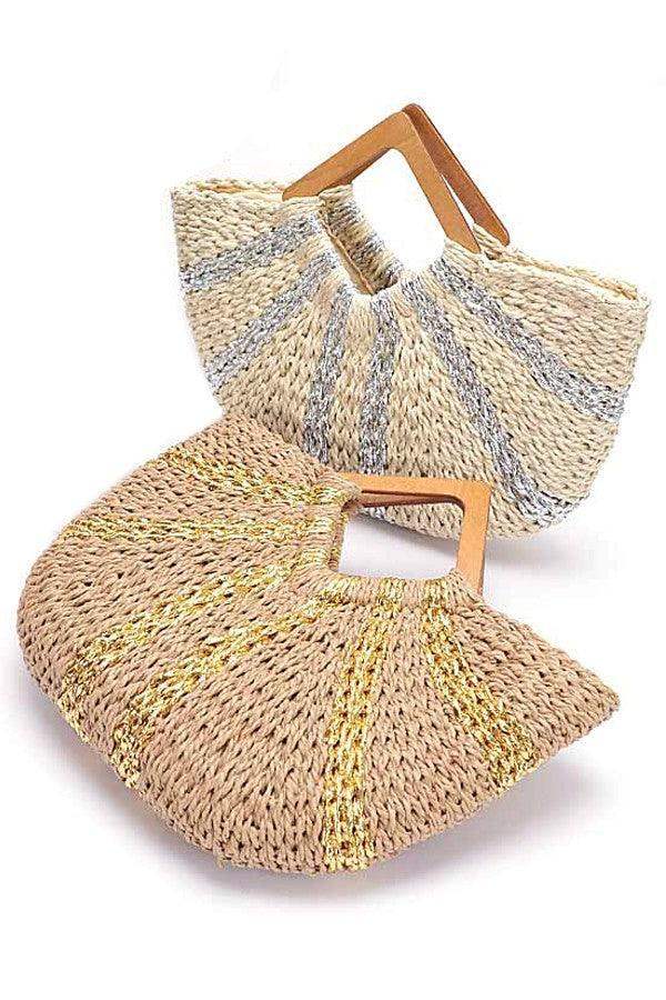 Beach Days Wooden Handle Metallic Straw Basket Tote - SwagglyLife Home & Fashion