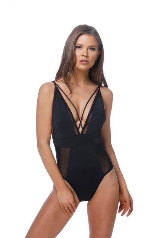 Beach Joy Bikini Solid Black Mesh One Piece - SwagglyLife Home & Fashion