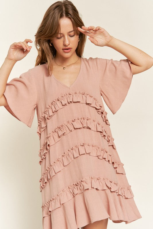 Jade by Jane Tiered Ruffle Mini Dress in l. mauve - photo