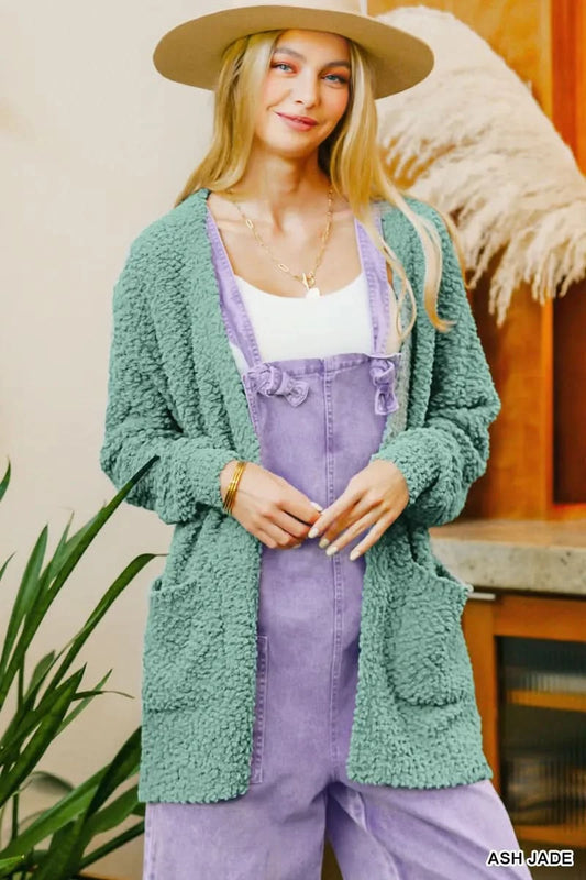 Zenana Long Sleeve Popcorn Sweater Cardigan with Pockets in - photo