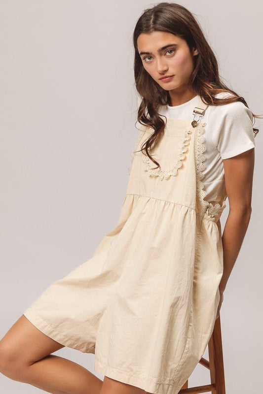 BiBi Back Patch Pocket Lace Trim Rompers - SwagglyLife Home & Fashion