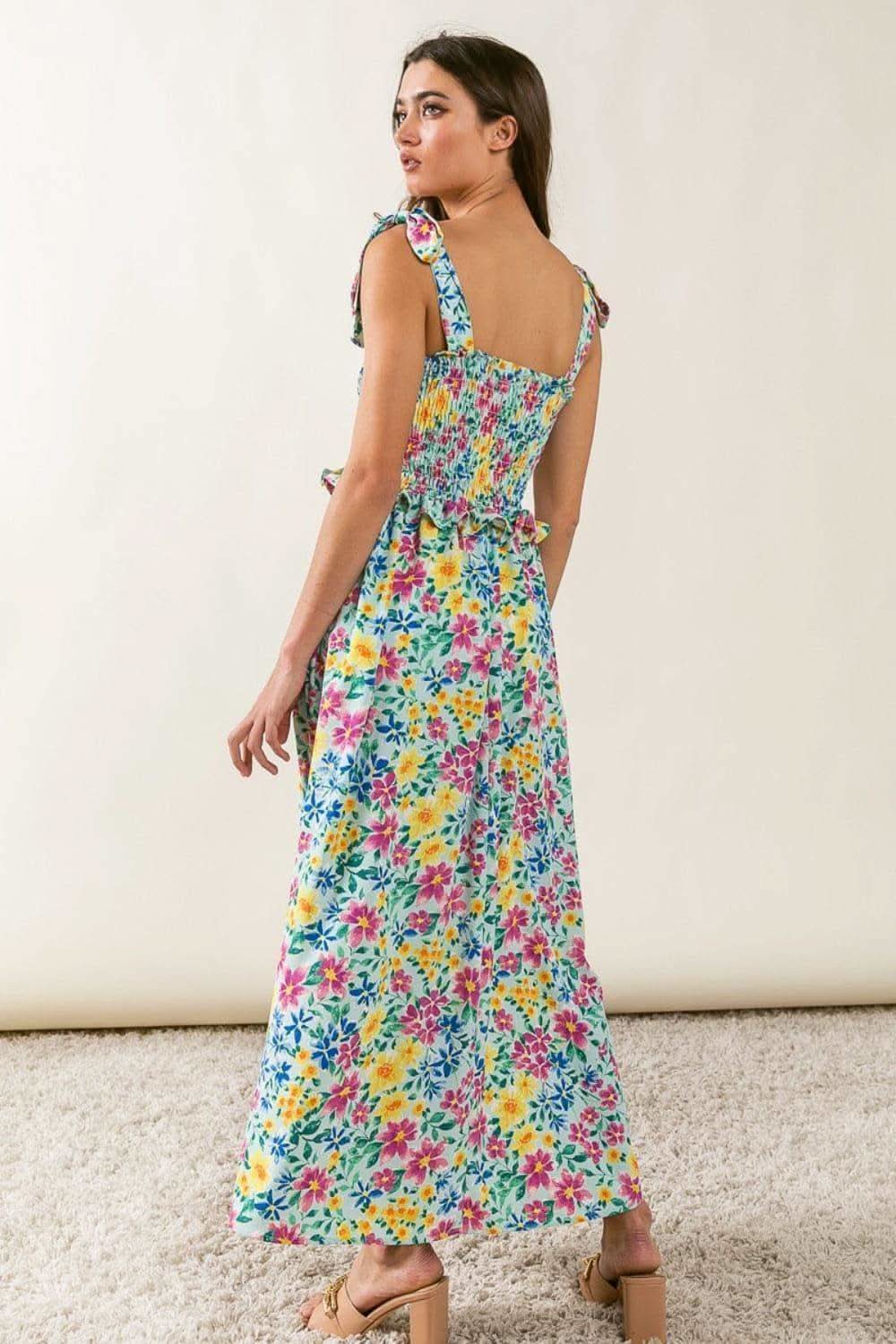 BiBi Floral Ruffle Trim Smocked Cami Dress - SwagglyLife Home & Fashion