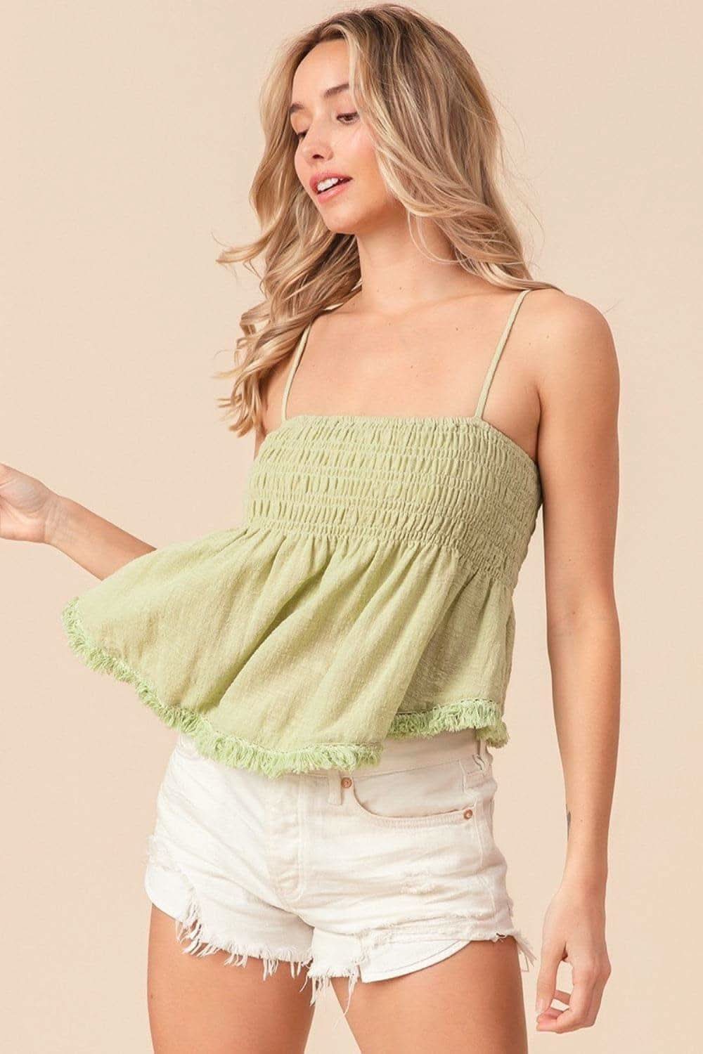 BiBi Fringed Hem Smocked Cami - SwagglyLife Home & Fashion