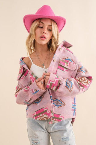 Blue B Jacquard Aztec Shirt Jacket - SwagglyLife Home & Fashion