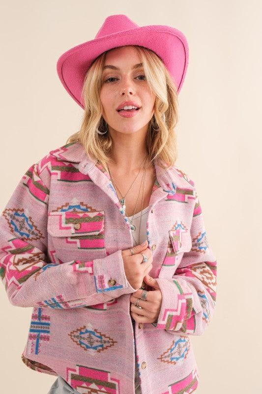 Blue B Jacquard Aztec Shirt Jacket - SwagglyLife Home & Fashion