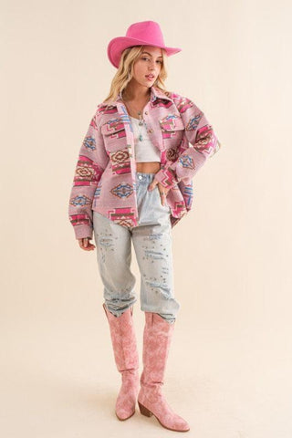 Blue B Jacquard Aztec Shirt Jacket - SwagglyLife Home & Fashion