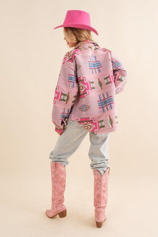 Blue B Jacquard Aztec Shirt Jacket - SwagglyLife Home & Fashion