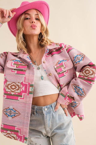 Blue B Jacquard Aztec Shirt Jacket - SwagglyLife Home & Fashion