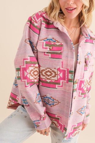 Blue B Jacquard Aztec Shirt Jacket - SwagglyLife Home & Fashion