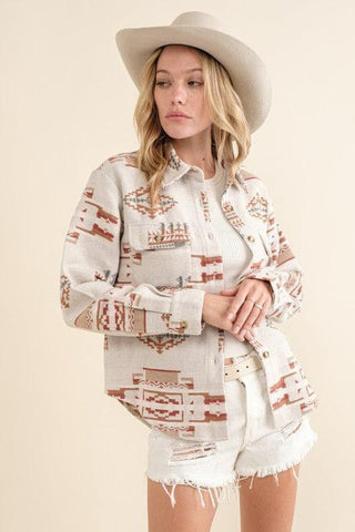 Blue B Jacquard Aztec Shirt Jacket - SwagglyLife Home & Fashion