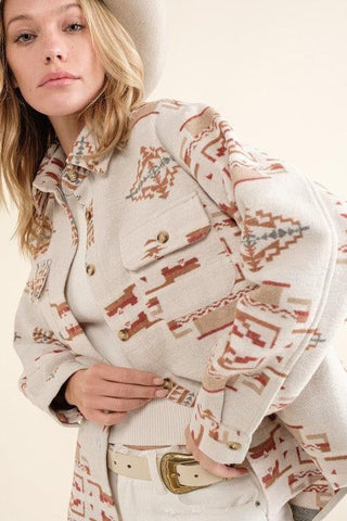 Blue B Jacquard Aztec Shirt Jacket - SwagglyLife Home & Fashion