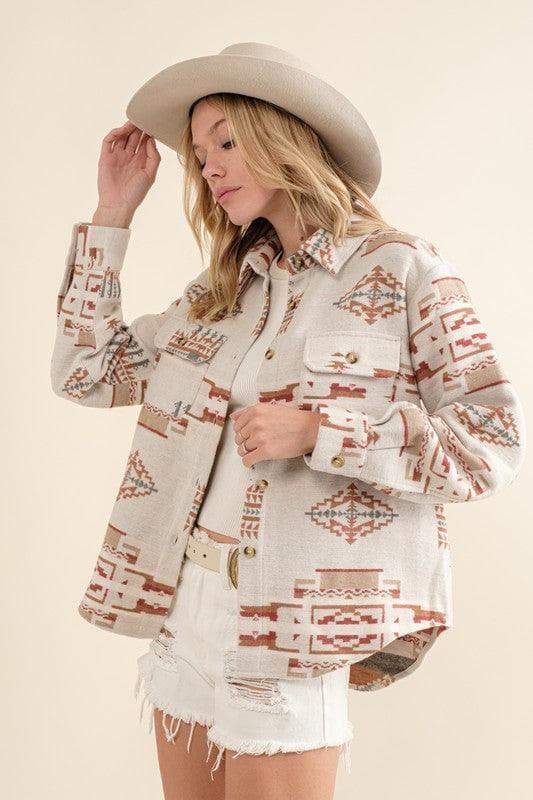 Blue B Jacquard Aztec Shirt Jacket - SwagglyLife Home & Fashion
