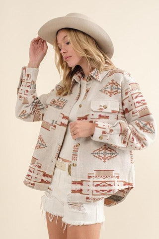 Blue B Jacquard Aztec Shirt Jacket - SwagglyLife Home & Fashion