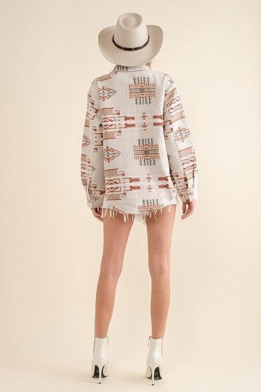 Blue B Jacquard Aztec Shirt Jacket - SwagglyLife Home & Fashion