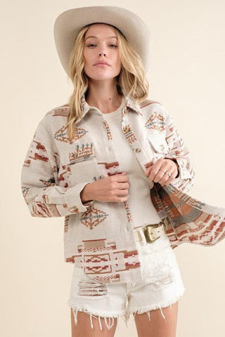 Blue B Jacquard Aztec Shirt Jacket - SwagglyLife Home & Fashion