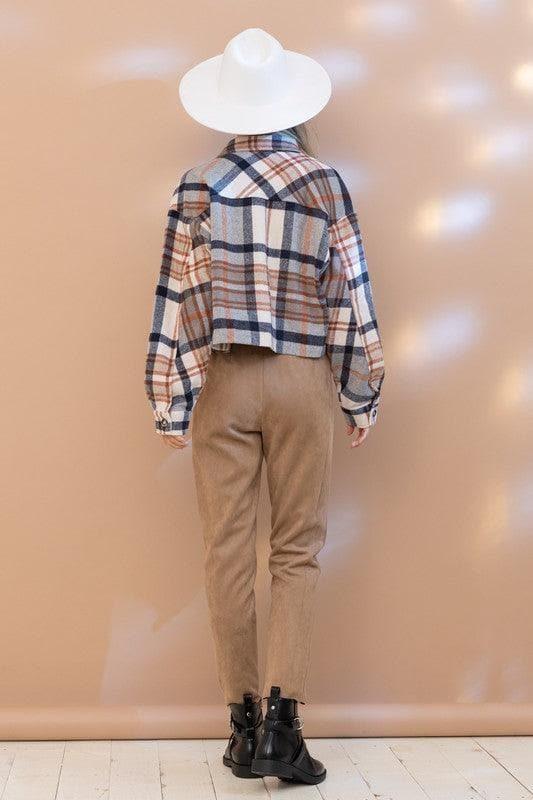 BLUE B Plaid Crop Shirt Jacket - SwagglyLife Home & Fashion