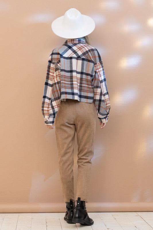BLUE B Plaid Crop Shirt Jacket - SwagglyLife Home & Fashion