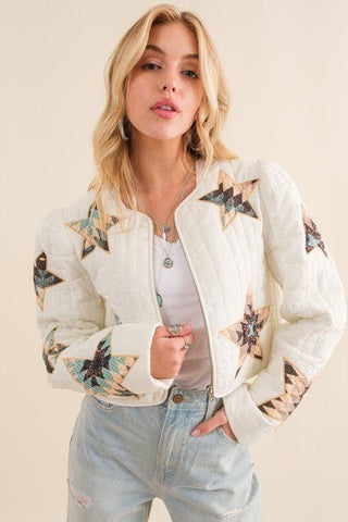 BLUE B Quilted Multi Star Padded Western Jacket - SwagglyLife Home & Fashion