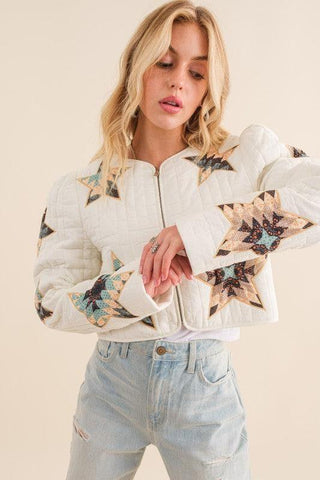 BLUE B Quilted Multi Star Padded Western Jacket - SwagglyLife Home & Fashion
