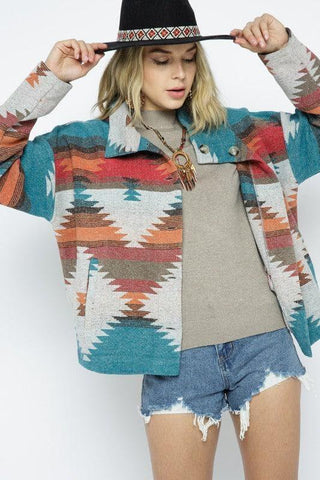 BLUE B Soft Comfy Lightweight Aztec Pattern Jacket - SwagglyLife Home & Fashion