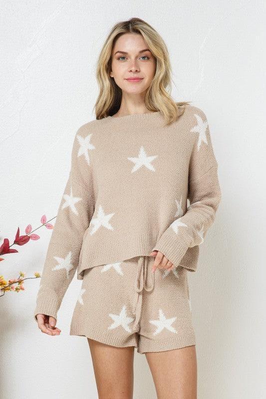 Blue B Soft Long Sleeve Star Print Top and Short Set - SwagglyLife Home & Fashion