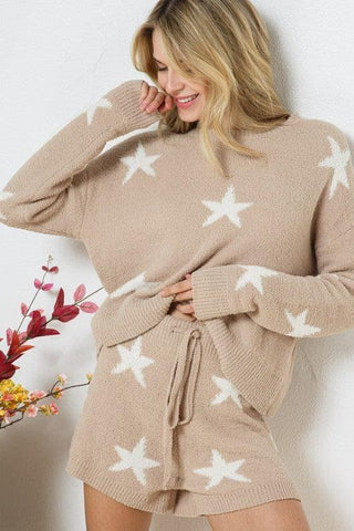 Blue B Soft Long Sleeve Star Print Top and Short Set - SwagglyLife Home & Fashion