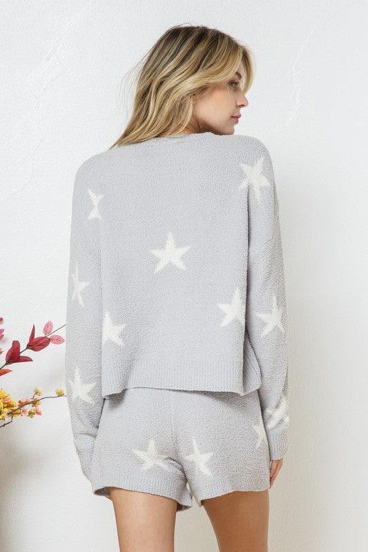 Blue B Soft Long Sleeve Star Print Top and Short Set - SwagglyLife Home & Fashion