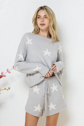 Blue B Soft Long Sleeve Star Print Top and Short Set - SwagglyLife Home & Fashion