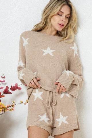 Blue B Soft Long Sleeve Star Print Top and Short Set - SwagglyLife Home & Fashion