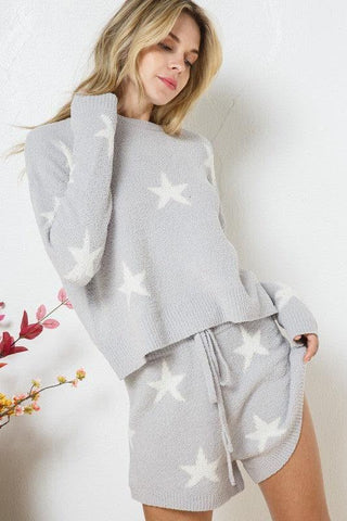 Blue B Soft Long Sleeve Star Print Top and Short Set - SwagglyLife Home & Fashion