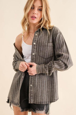 BLUE B Sparkle Stone Stripe Denim Jacket - SwagglyLife Home & Fashion