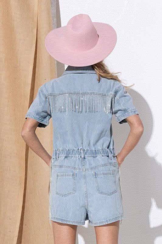 BLUE B Washed Denim Overall Romper - SwagglyLife Home & Fashion