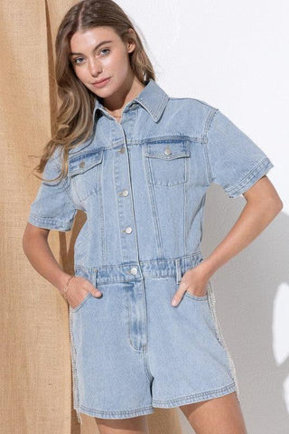 BLUE B Washed Denim Overall Romper - SwagglyLife Home & Fashion
