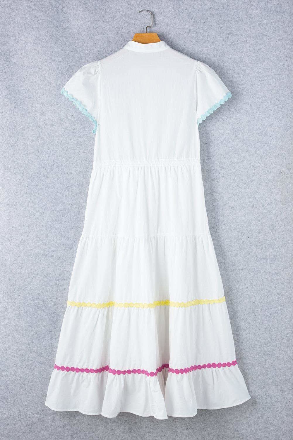 Brianna Contrast Trim Button Up Short Sleeve Dress - SwagglyLife Home & Fashion