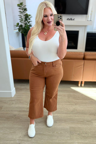 Briar High Rise Control Top Wide Leg Crop Jeans in Camel - SwagglyLife Home & Fashion