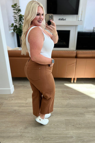 Briar High Rise Control Top Wide Leg Crop Jeans in Camel - SwagglyLife Home & Fashion