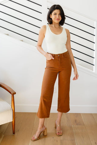 Briar High Rise Control Top Wide Leg Crop Jeans in Camel - SwagglyLife Home & Fashion
