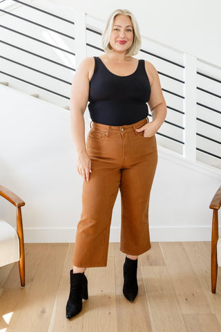 Briar High Rise Control Top Wide Leg Crop Jeans in Camel - SwagglyLife Home & Fashion