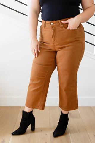 Briar High Rise Control Top Wide Leg Crop Jeans in Camel - SwagglyLife Home & Fashion