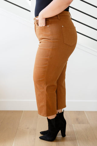 Briar High Rise Control Top Wide Leg Crop Jeans in Camel - SwagglyLife Home & Fashion