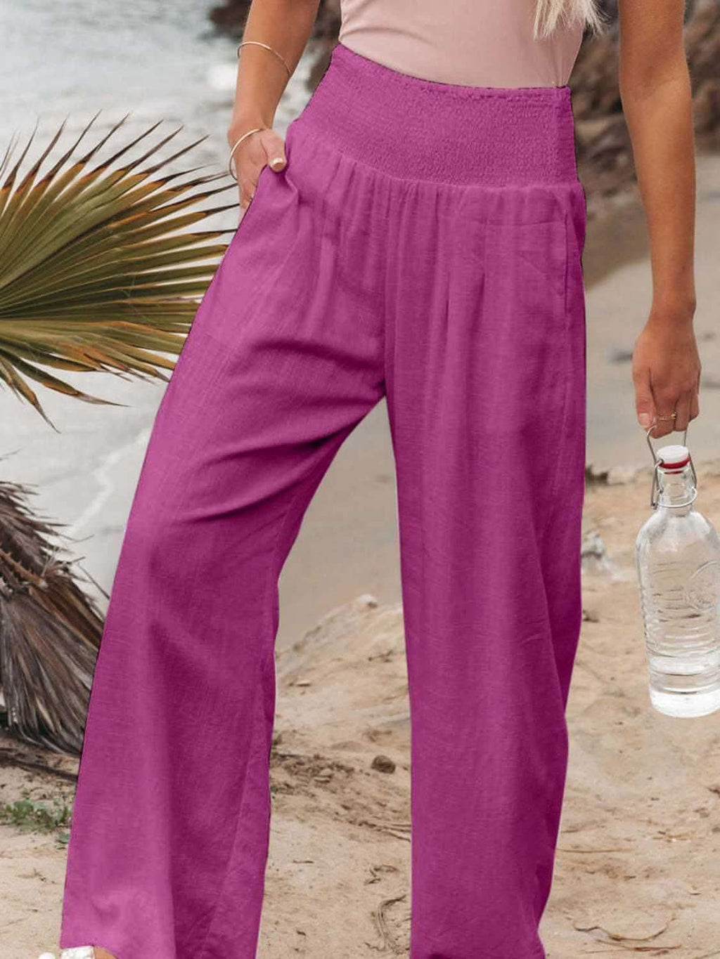 Bridgett Smocked Waist Wide Leg Pants - SwagglyLife Home & Fashion