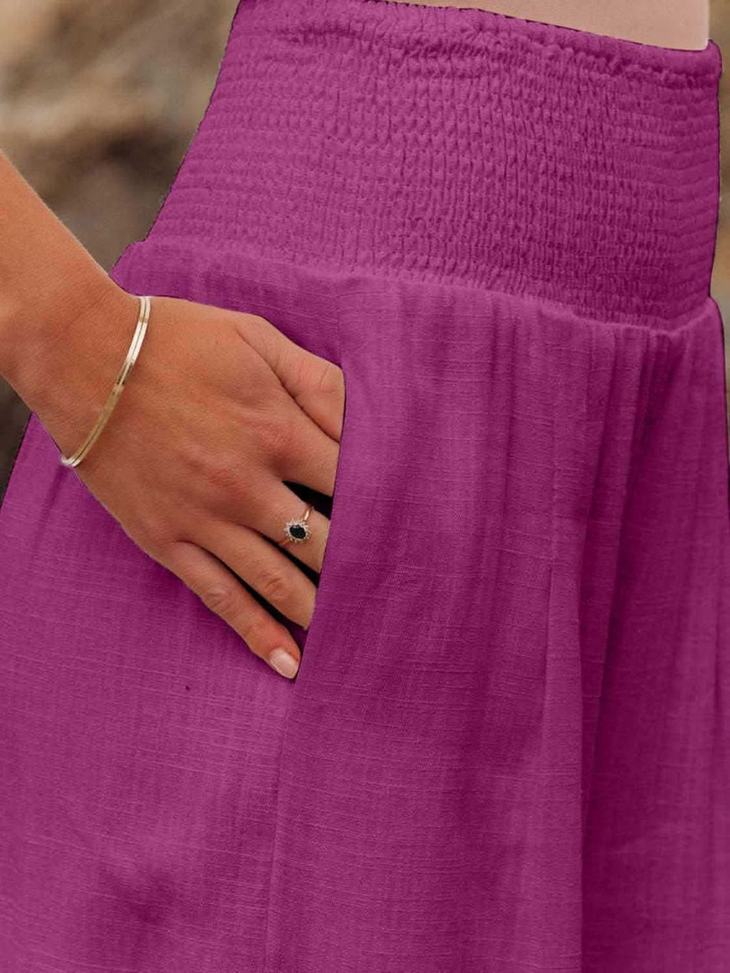 Bridgett Smocked Waist Wide Leg Pants - SwagglyLife Home & Fashion