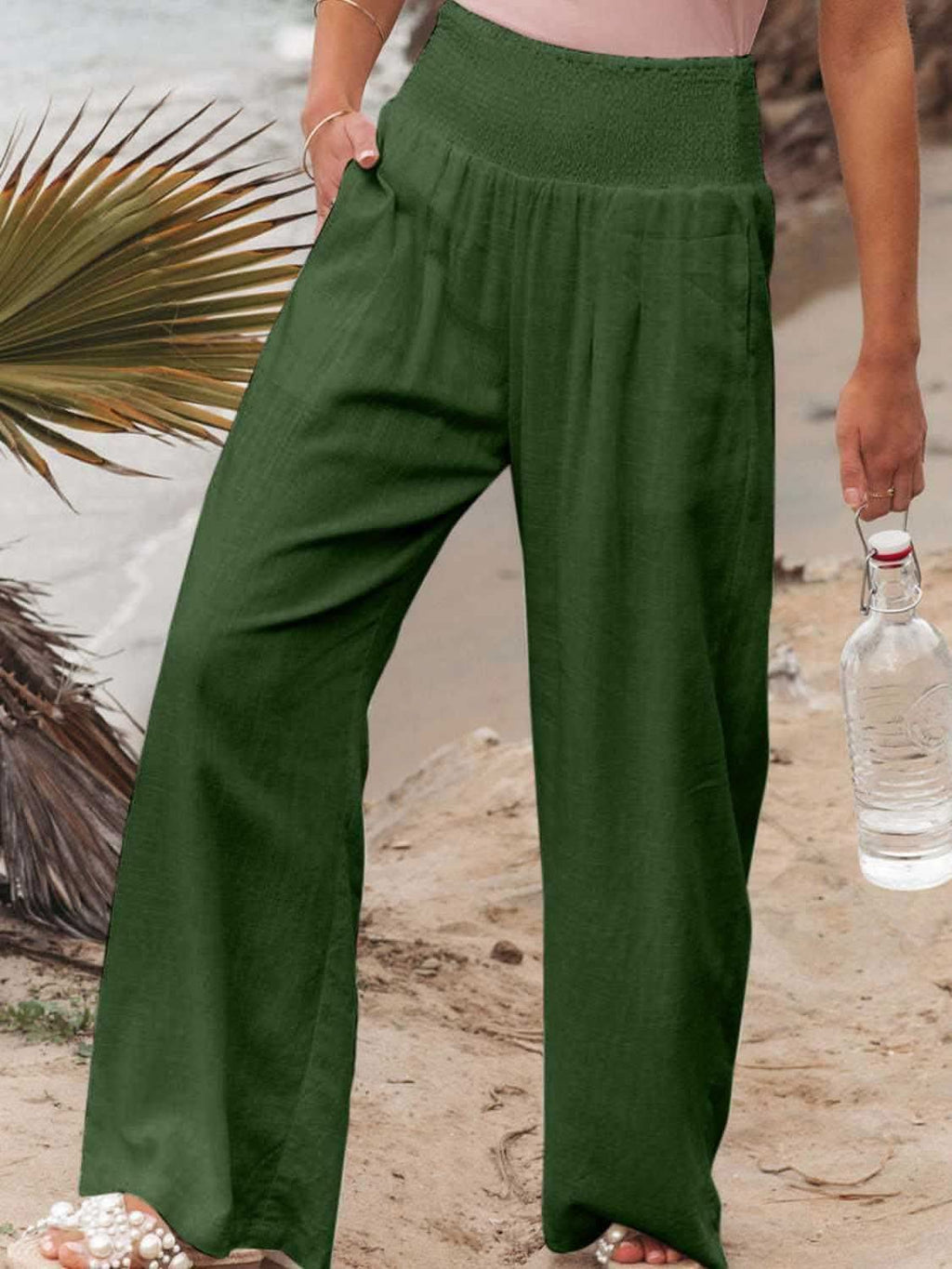 Bridgett Smocked Waist Wide Leg Pants - SwagglyLife Home & Fashion